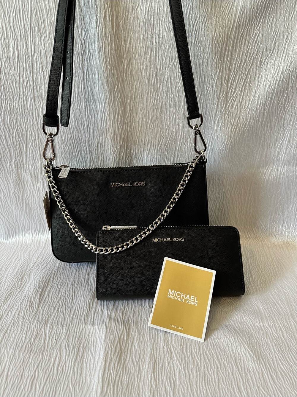 Michael Kors Black Saffiano Crossbody Bag and wallet Set